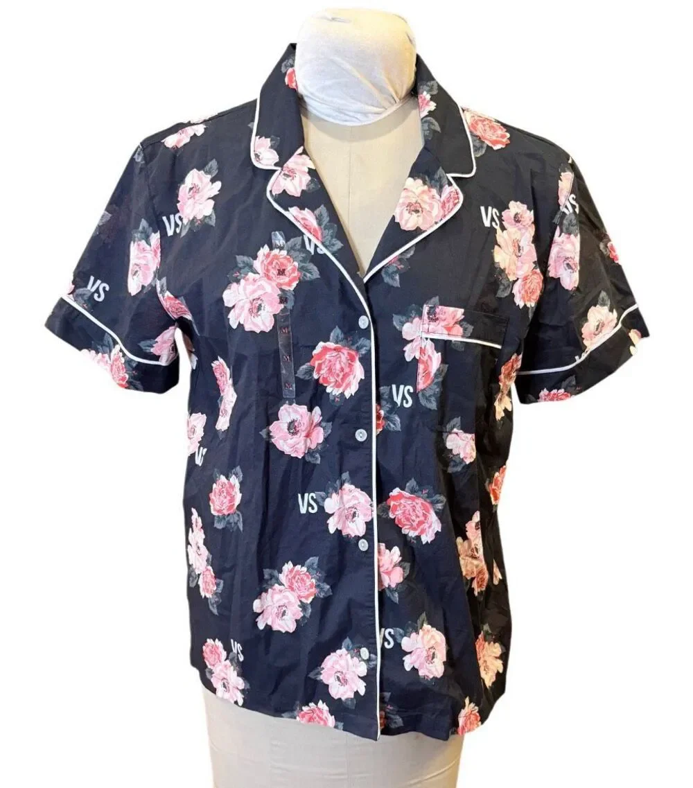 NWT Victoria’s Secret Pajama Shirt Black Flioral